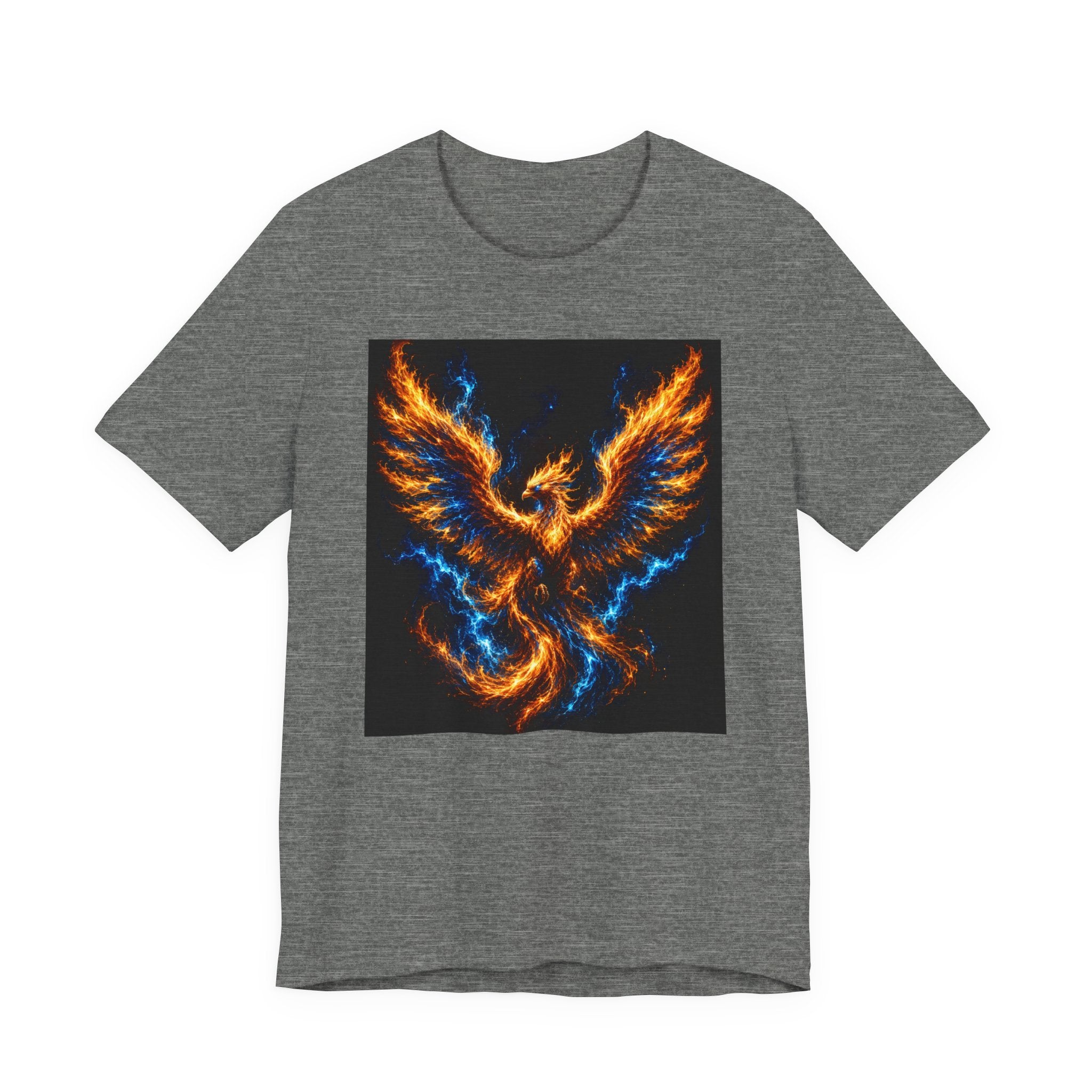 Phoenix Flame T-Shirt — Fiery Blue & Orange Mythical Bird Graphic Tee