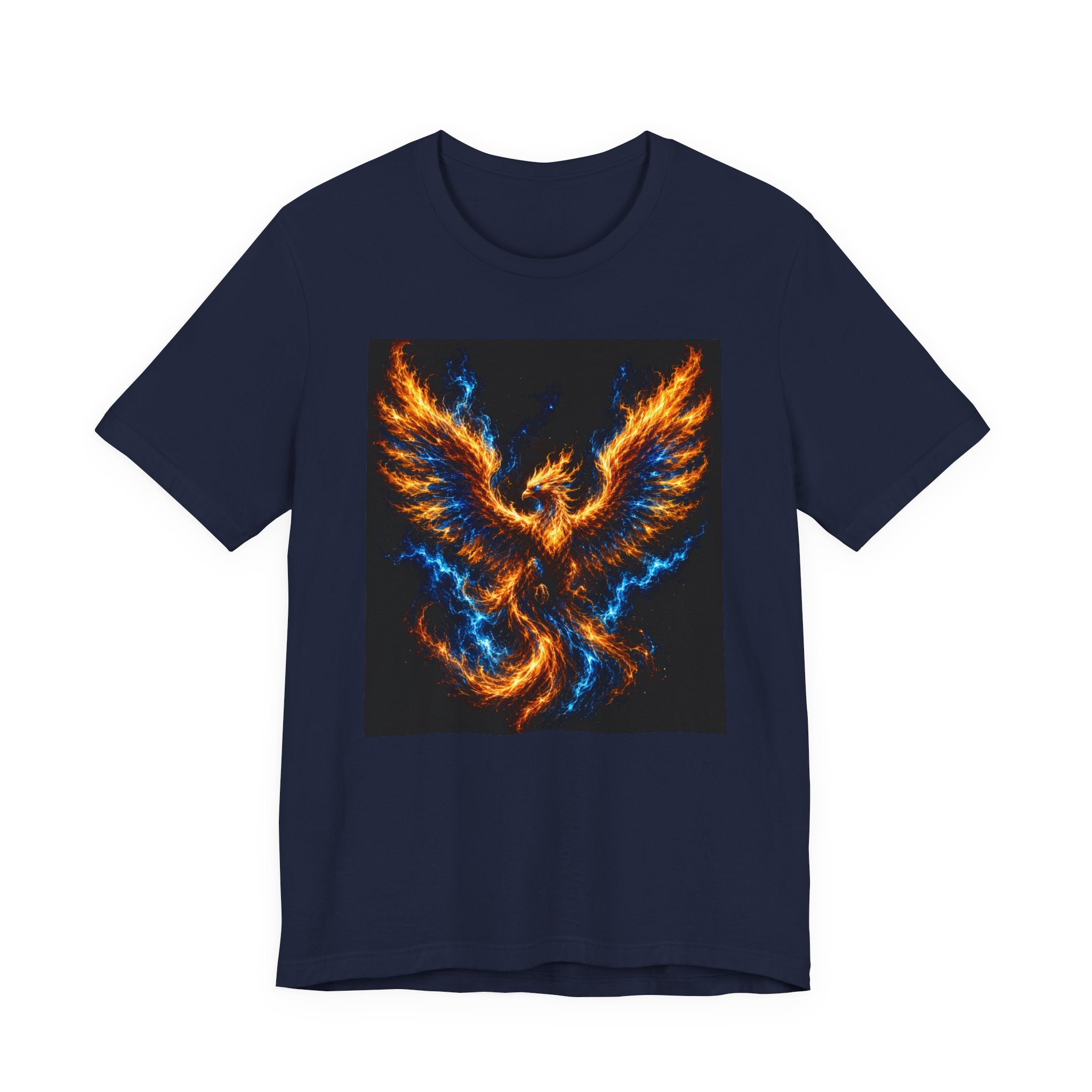 Phoenix Flame T-Shirt — Fiery Blue & Orange Mythical Bird Graphic Tee