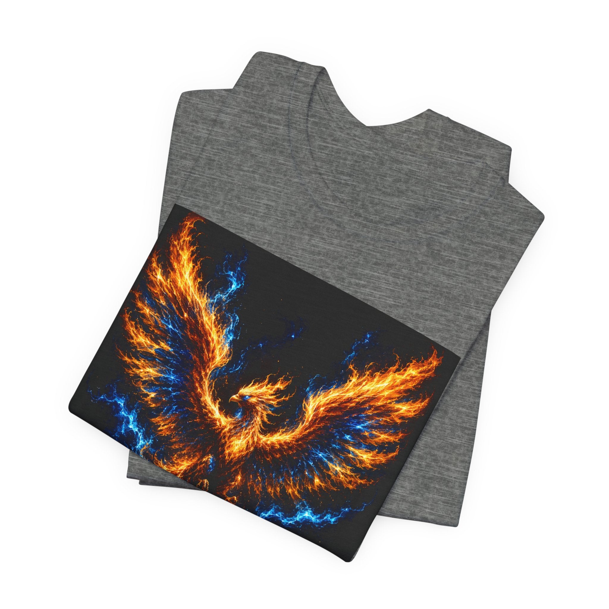 Phoenix Flame T-Shirt — Fiery Blue & Orange Mythical Bird Graphic Tee