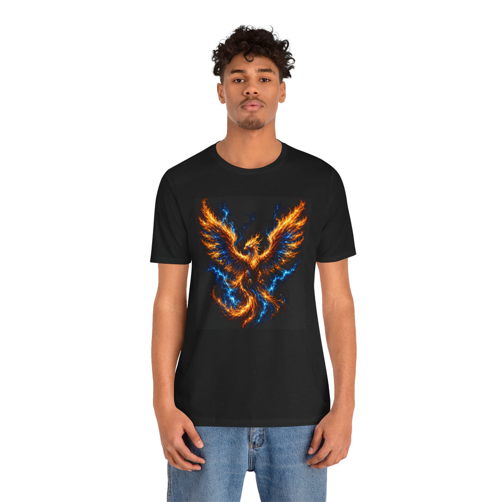 Phoenix Flame T-Shirt — Fiery Blue & Orange Mythical Bird Graphic Tee