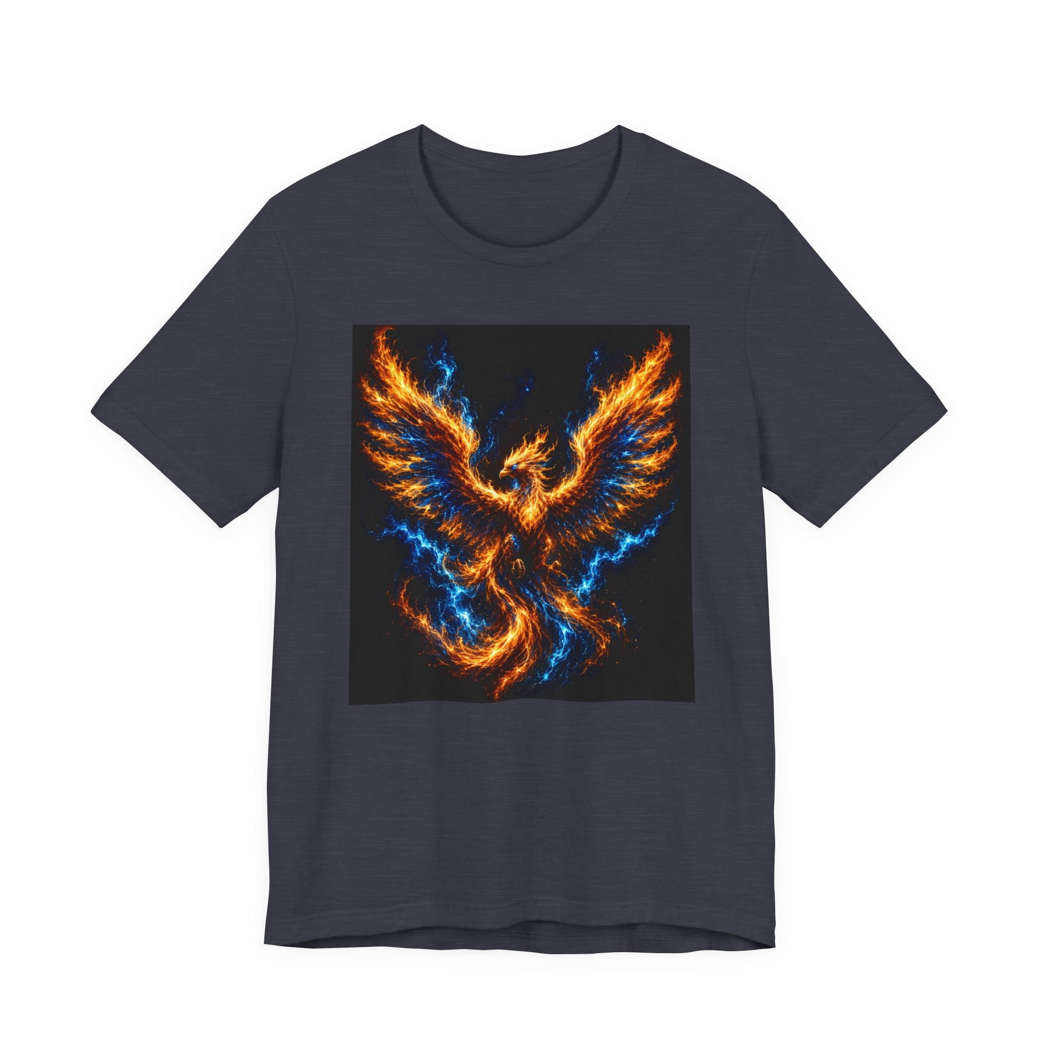 Phoenix Flame T-Shirt — Fiery Blue & Orange Mythical Bird Graphic Tee