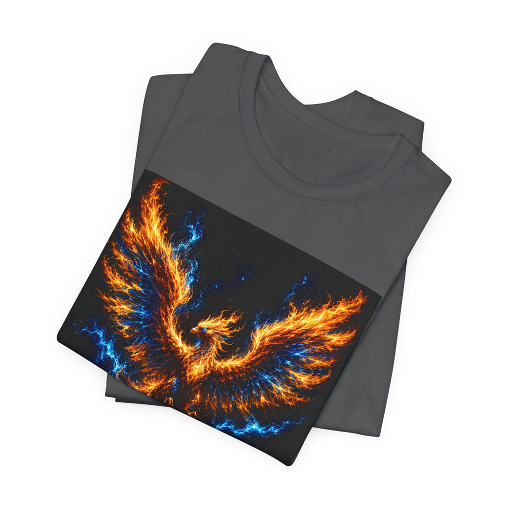 Phoenix Flame T-Shirt — Fiery Blue & Orange Mythical Bird Graphic Tee