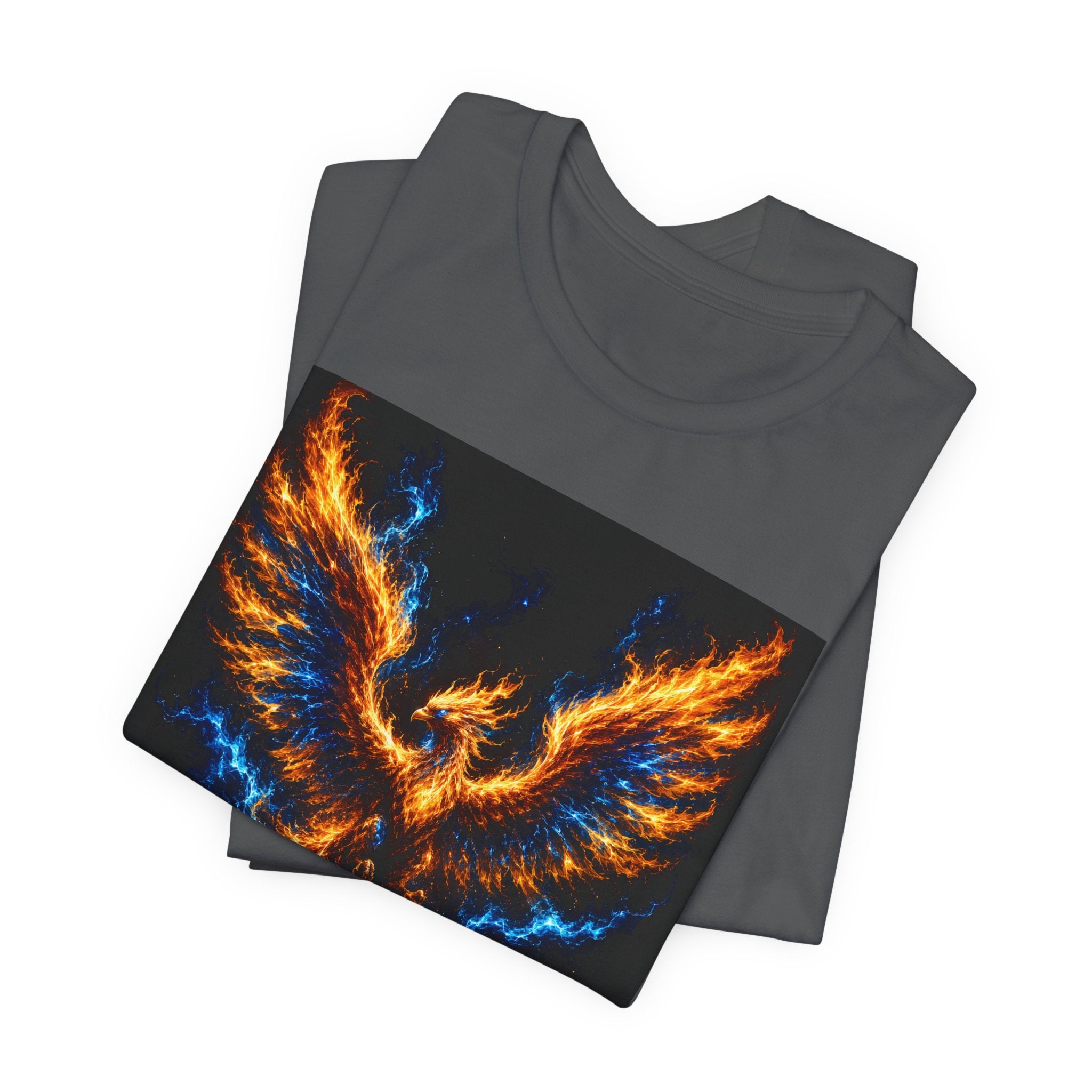 Phoenix Flame T-Shirt — Fiery Blue & Orange Mythical Bird Graphic Tee
