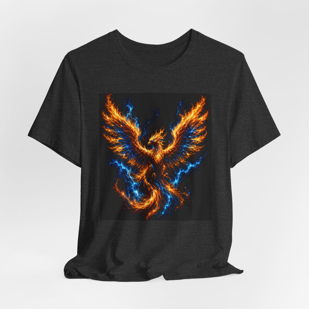 Phoenix Flame T-Shirt — Fiery Blue & Orange Mythical Bird Graphic Tee