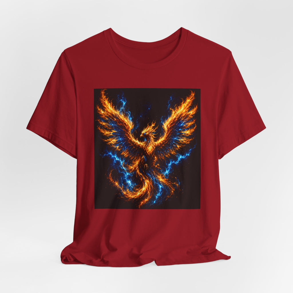 Phoenix Flame T-Shirt — Fiery Blue & Orange Mythical Bird Graphic Tee