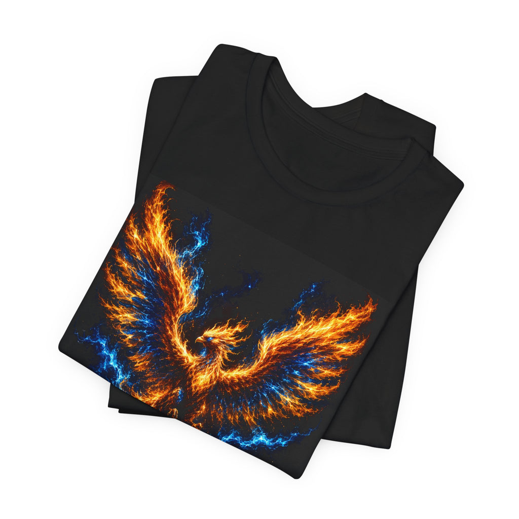 Phoenix Flame T-Shirt — Fiery Blue & Orange Mythical Bird Graphic Tee