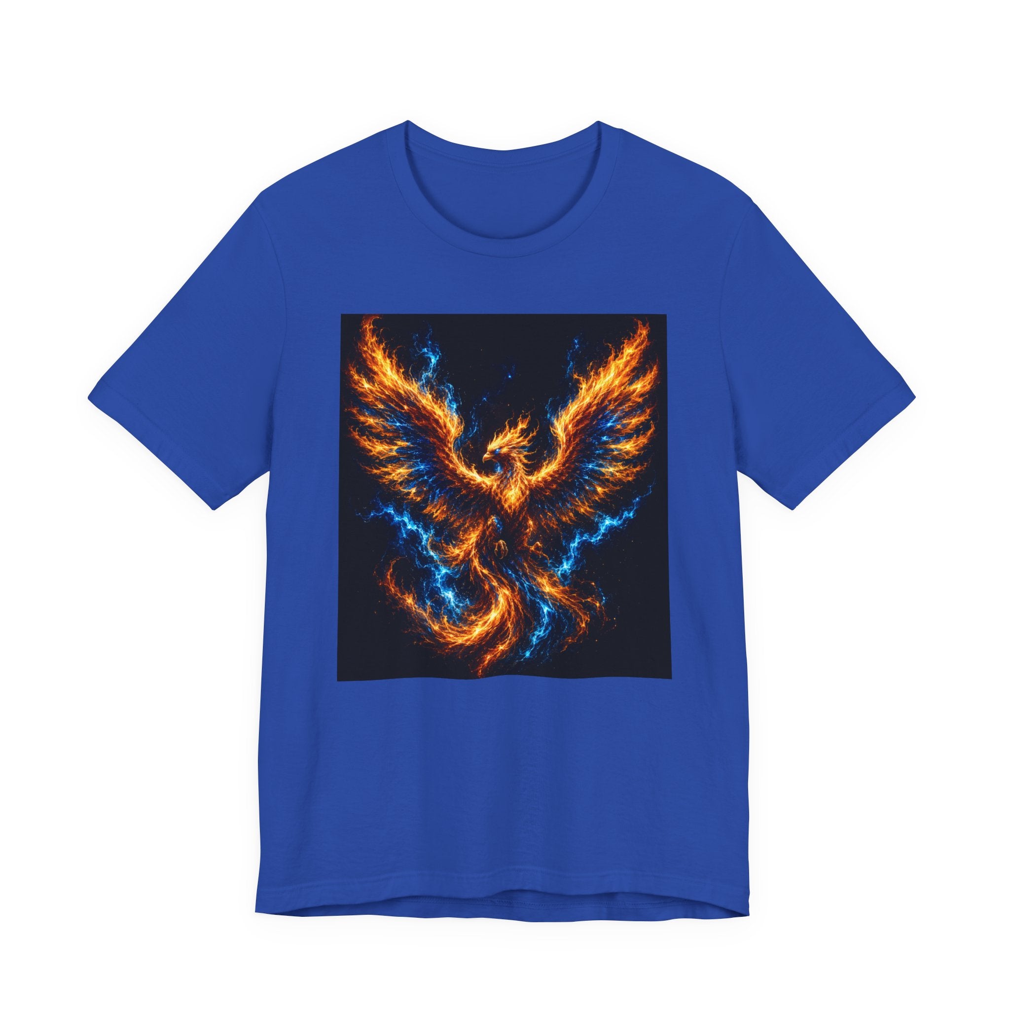 Phoenix Flame T-Shirt — Fiery Blue & Orange Mythical Bird Graphic Tee