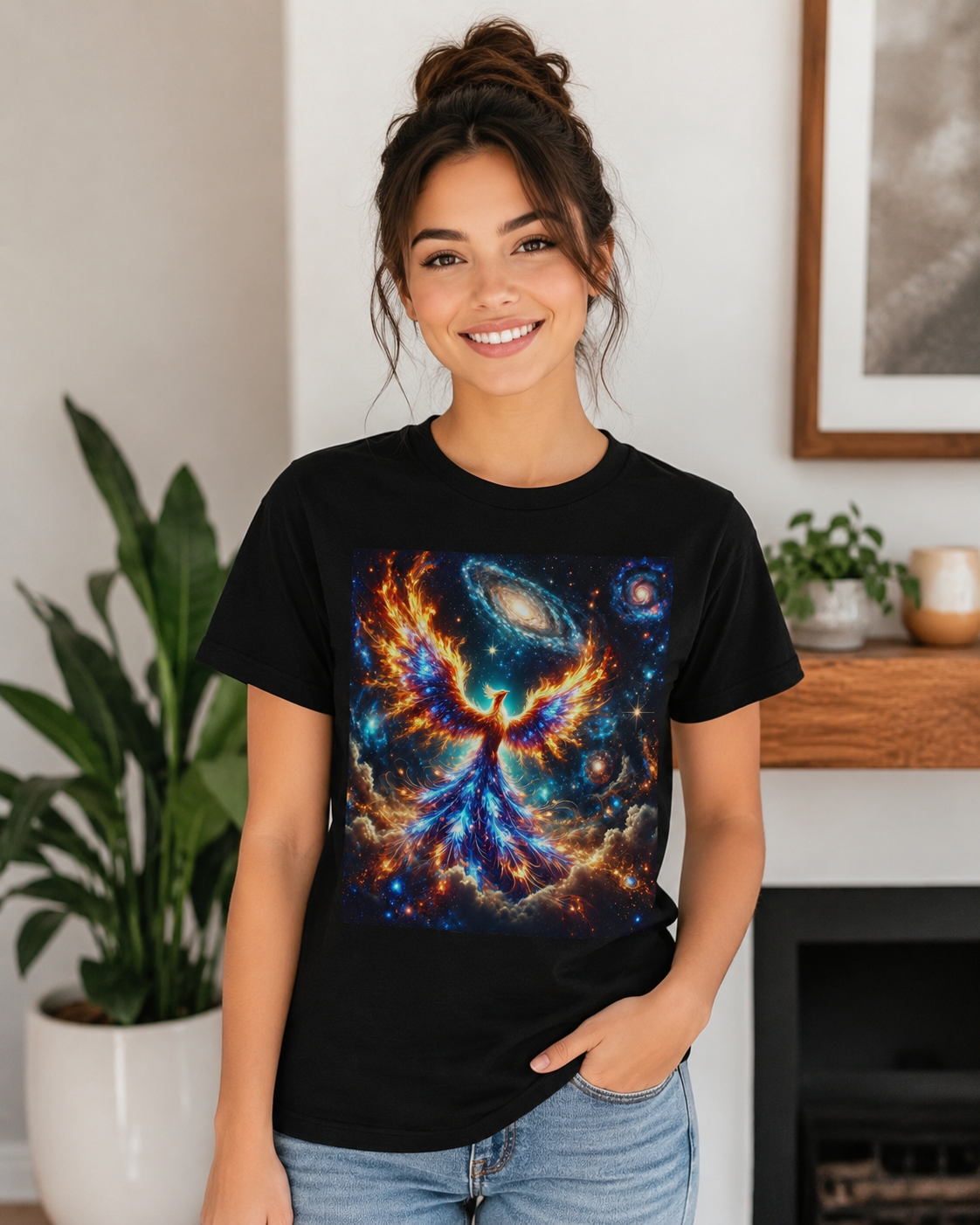 Cosmic Phoenix of Eternal Flame Unisex Graphic T-Shirt