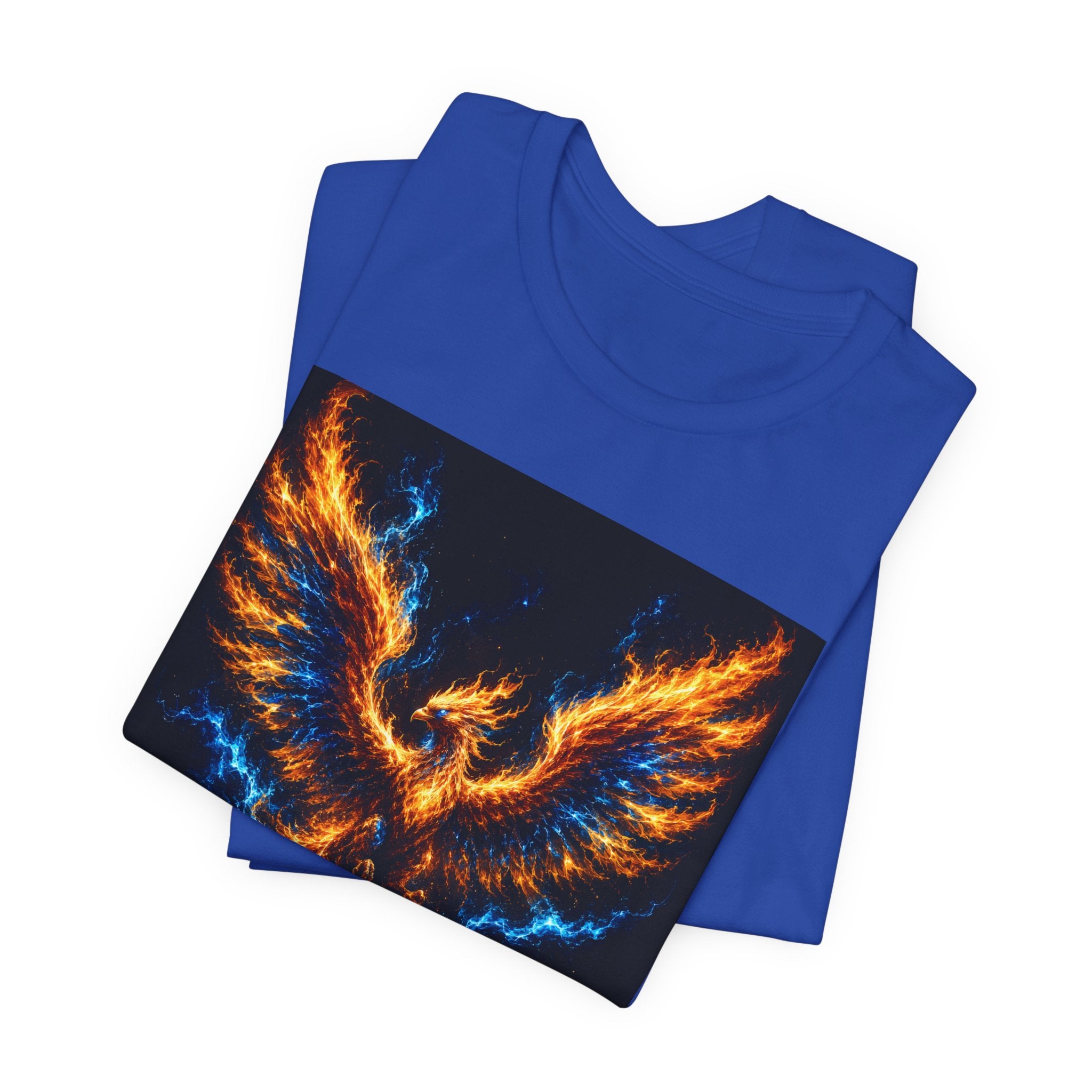 Phoenix Flame T-Shirt — Fiery Blue & Orange Mythical Bird Graphic Tee