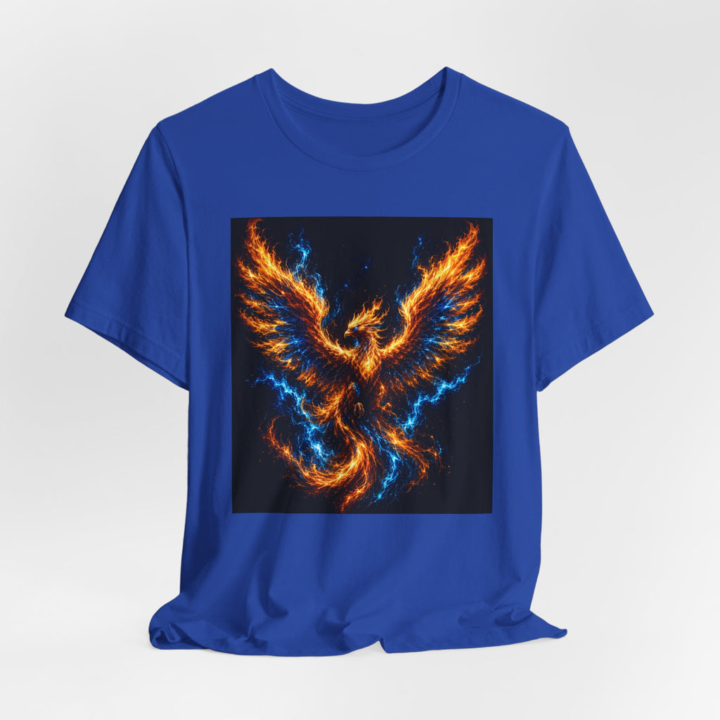 Phoenix Flame T-Shirt — Fiery Blue & Orange Mythical Bird Graphic Tee