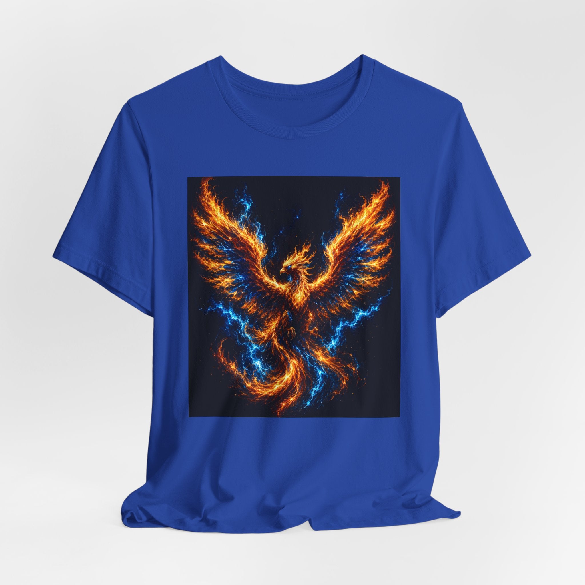 Phoenix Flame T-Shirt — Fiery Blue & Orange Mythical Bird Graphic Tee