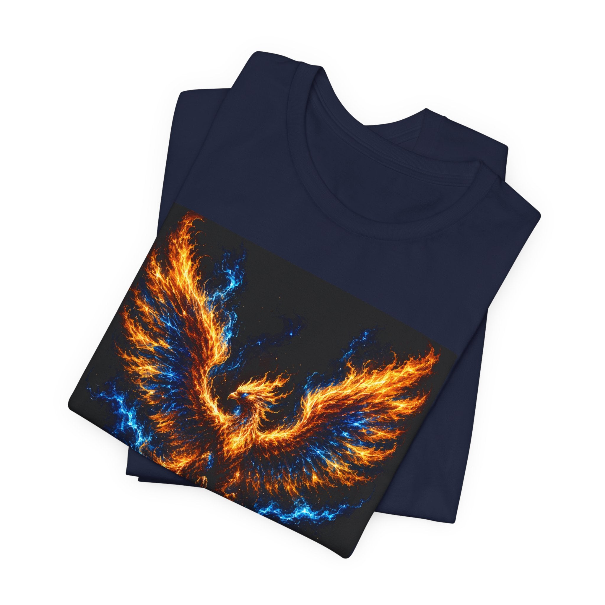 Phoenix Flame T-Shirt — Fiery Blue & Orange Mythical Bird Graphic Tee