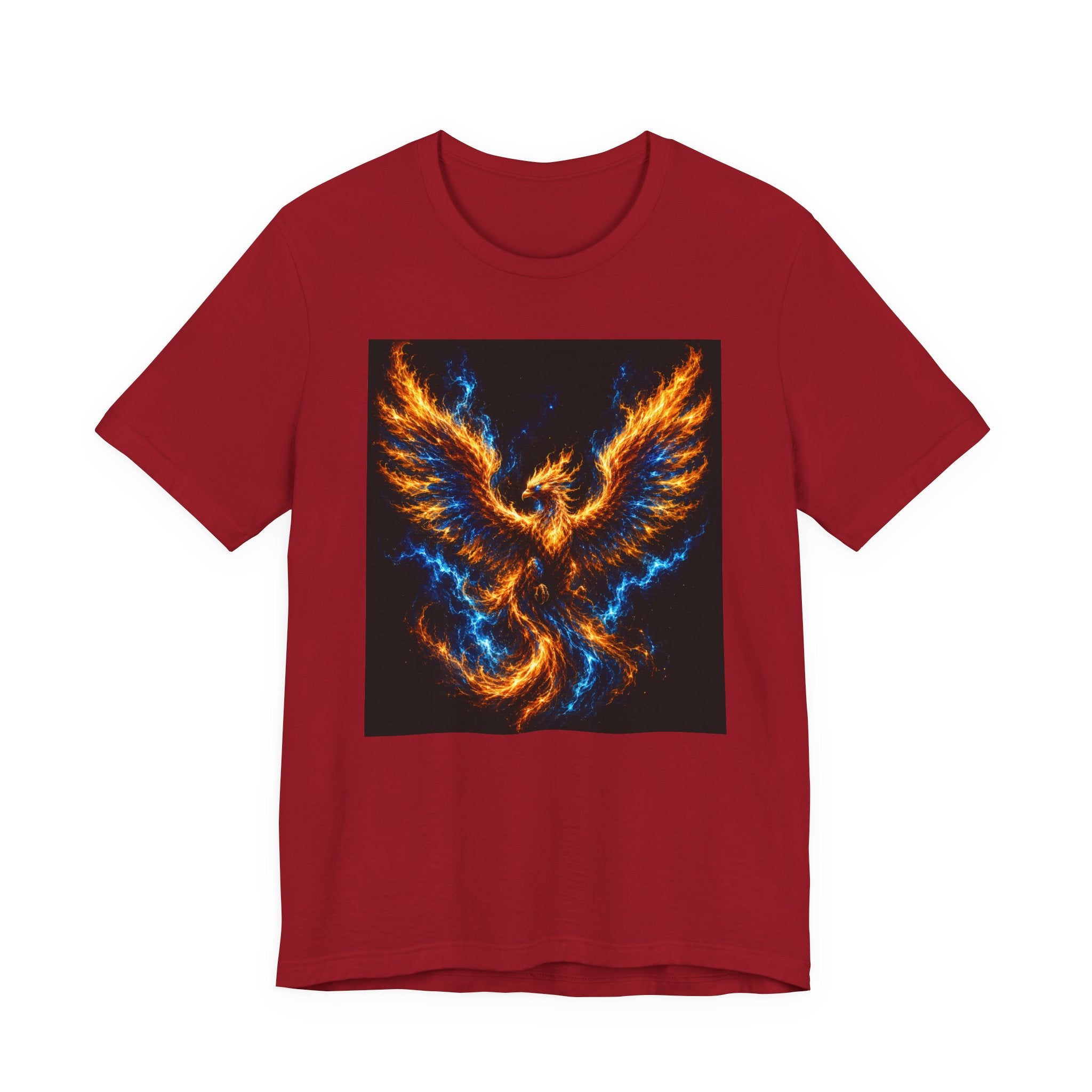 Phoenix Flame T-Shirt — Fiery Blue & Orange Mythical Bird Graphic Tee