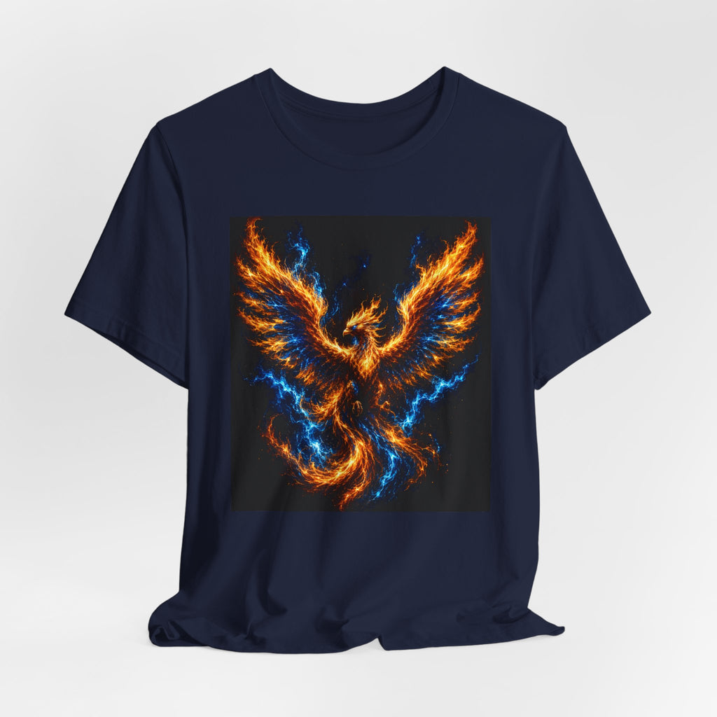 Phoenix Flame T-Shirt — Fiery Blue & Orange Mythical Bird Graphic Tee