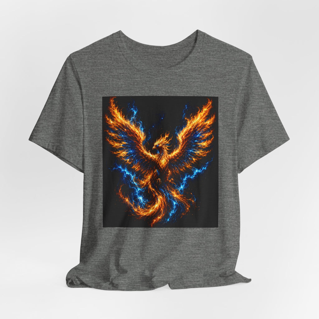 Phoenix Flame T-Shirt — Fiery Blue & Orange Mythical Bird Graphic Tee