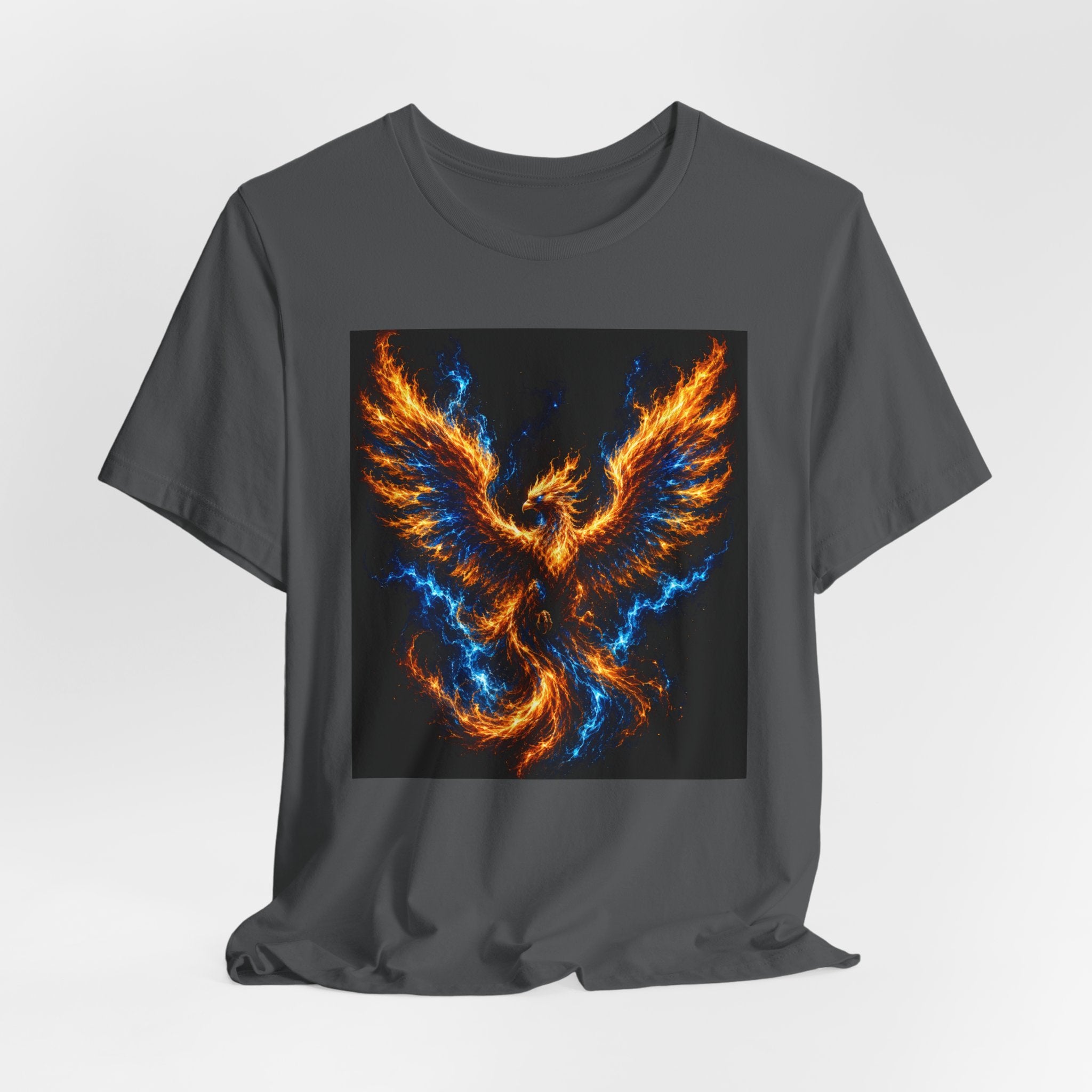 Phoenix Flame T-Shirt — Fiery Blue & Orange Mythical Bird Graphic Tee