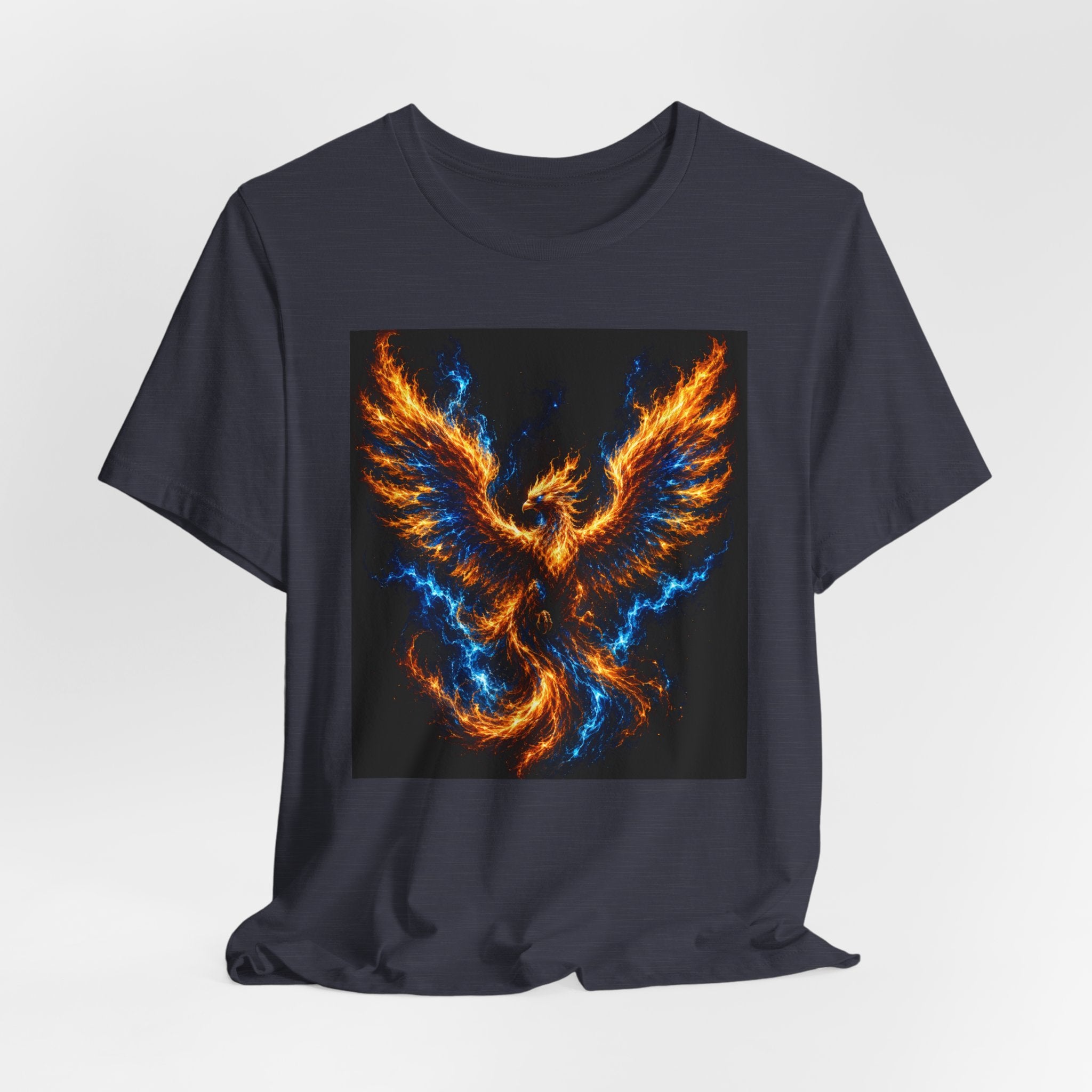 Phoenix Flame T-Shirt — Fiery Blue & Orange Mythical Bird Graphic Tee