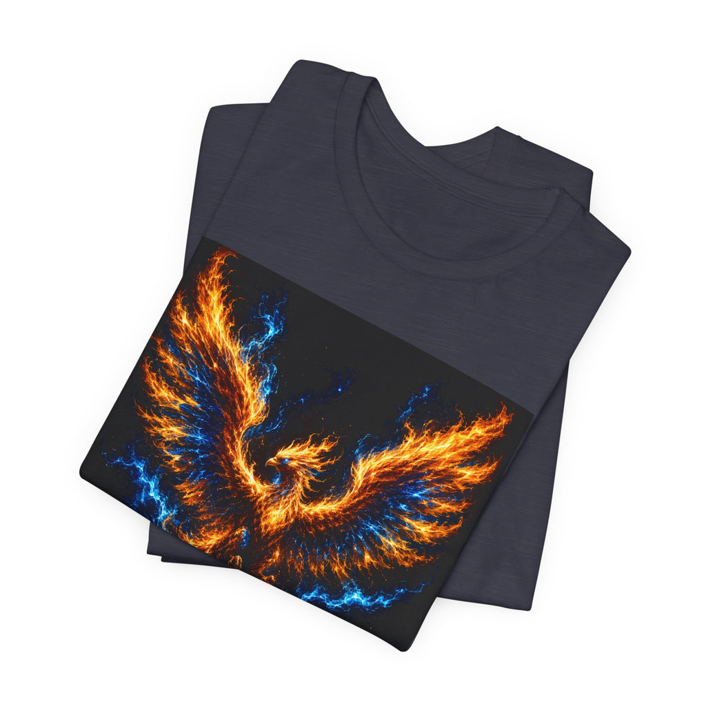 Phoenix Flame T-Shirt — Fiery Blue & Orange Mythical Bird Graphic Tee