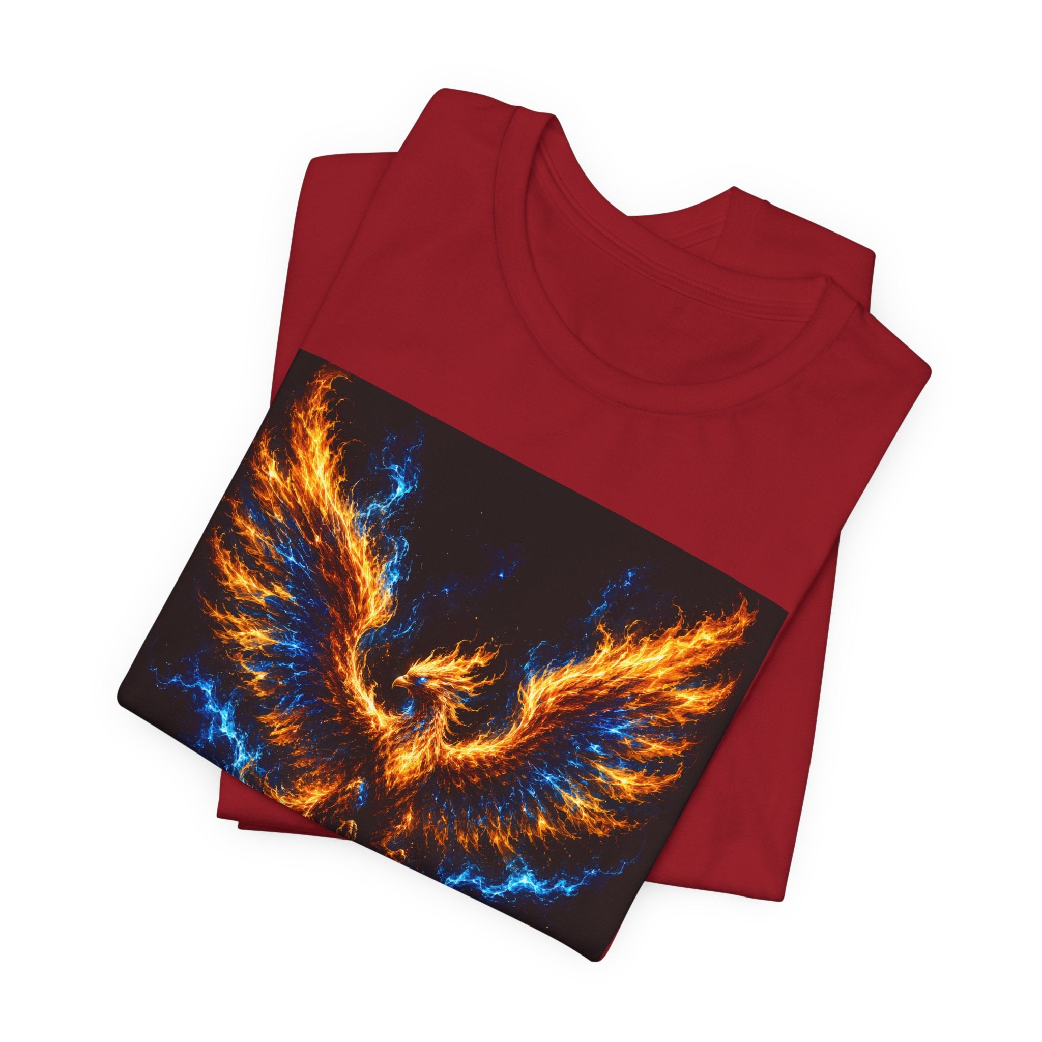 Phoenix Flame T-Shirt — Fiery Blue & Orange Mythical Bird Graphic Tee