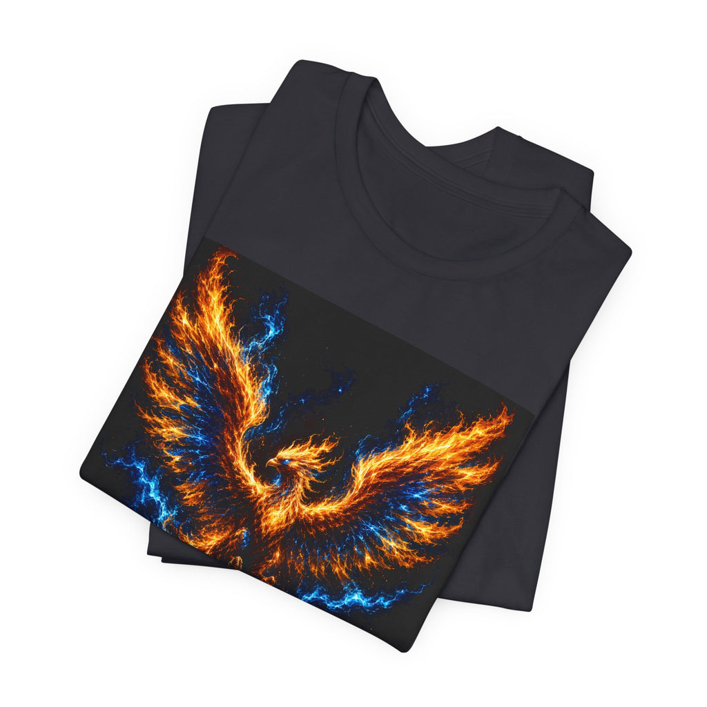 Phoenix Flame T-Shirt — Fiery Blue & Orange Mythical Bird Graphic Tee