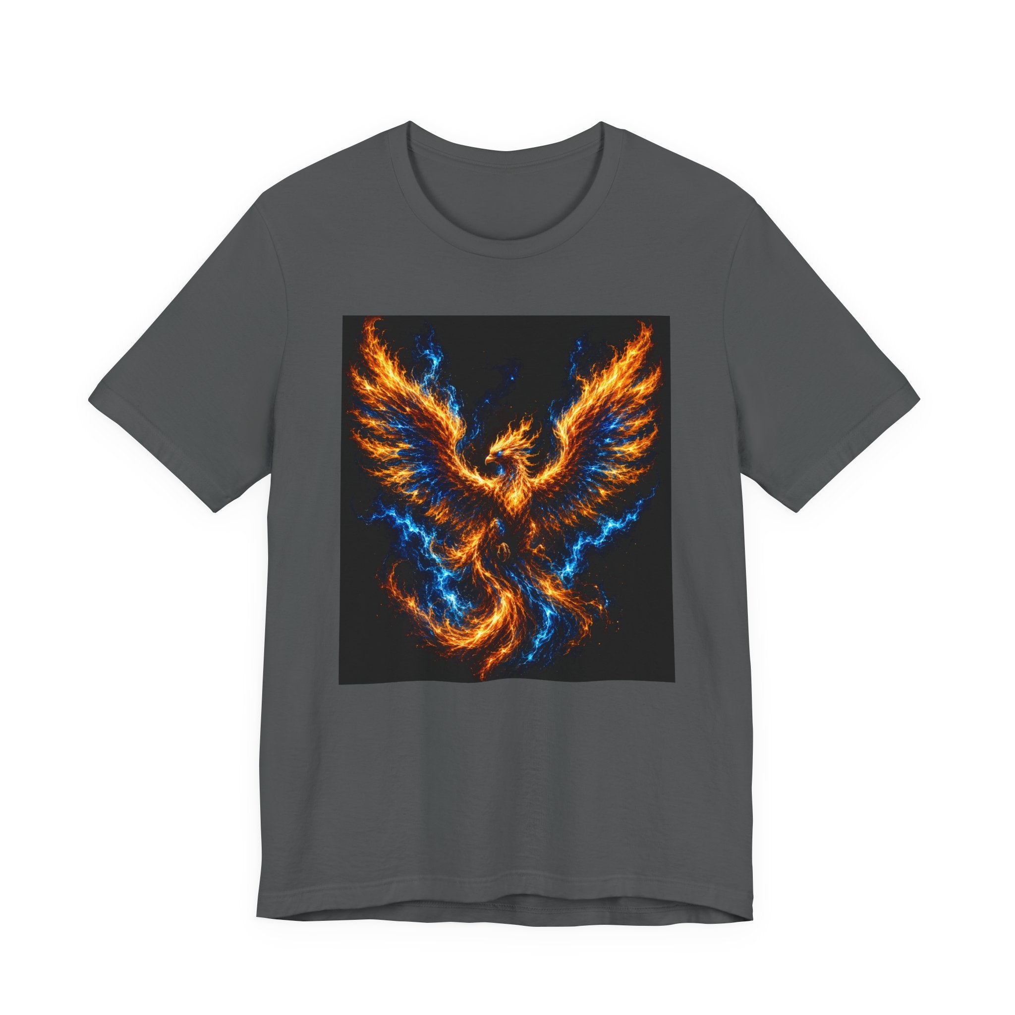 Phoenix Flame T-Shirt — Fiery Blue & Orange Mythical Bird Graphic Tee